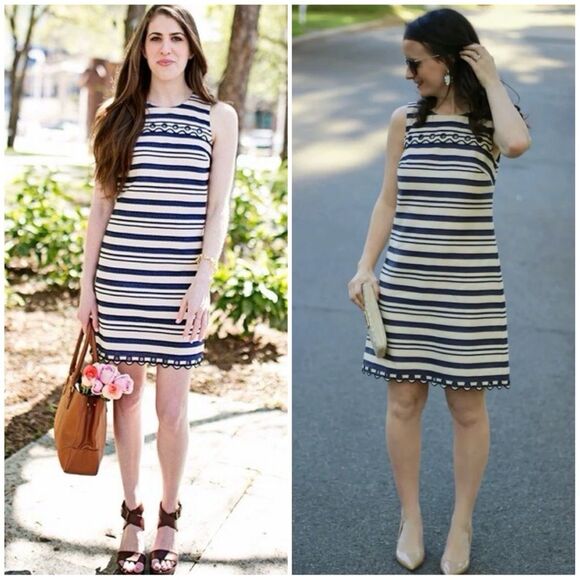 J. Crew Striped Scalloped Shift Dress with Grommets - Picture 3 of 10